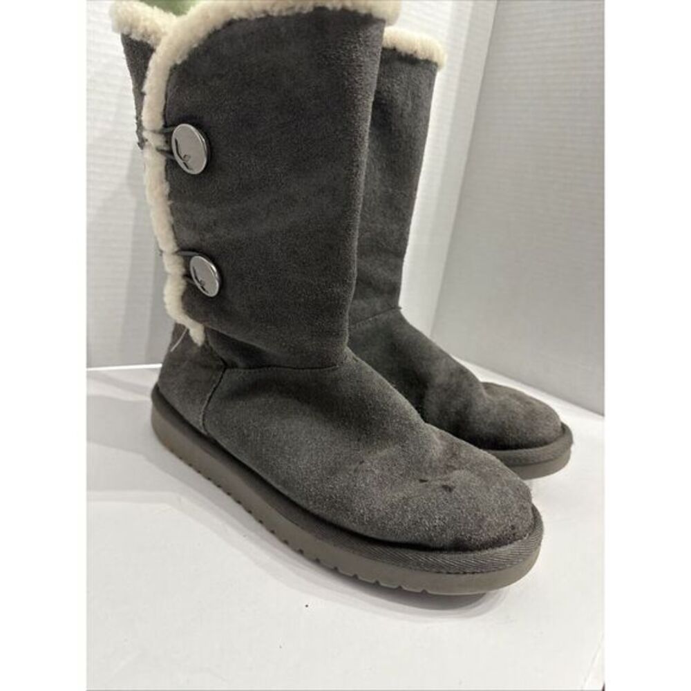 Koolaburra By Ugg Sz 8 Gray Suede Button Boots 8M Faux‎ Fur Mid Calf